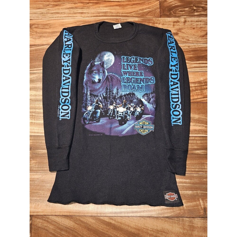 Vintage Rare Harley Davidson 91 Legends Live Where Legends Roam Waffle Knit SM/M